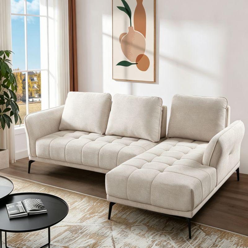 Mała sofa materiałowa w-kształcie litery L